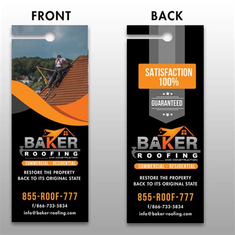 Front and back of professional roofing contractor door hanger
