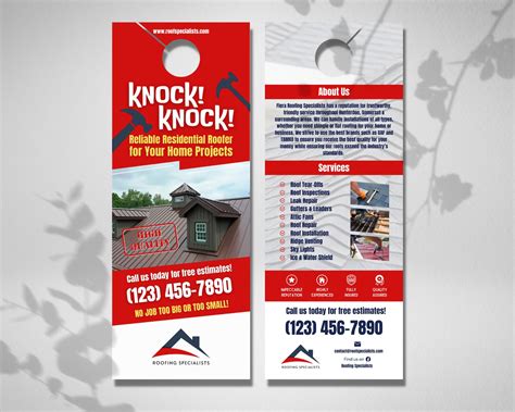 Roofing company door hanger with services and free estimate offer